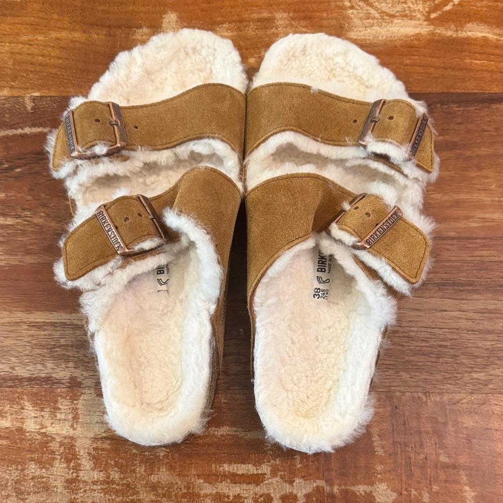 Birkenstock Women's Brown Suede Shearling Slippers